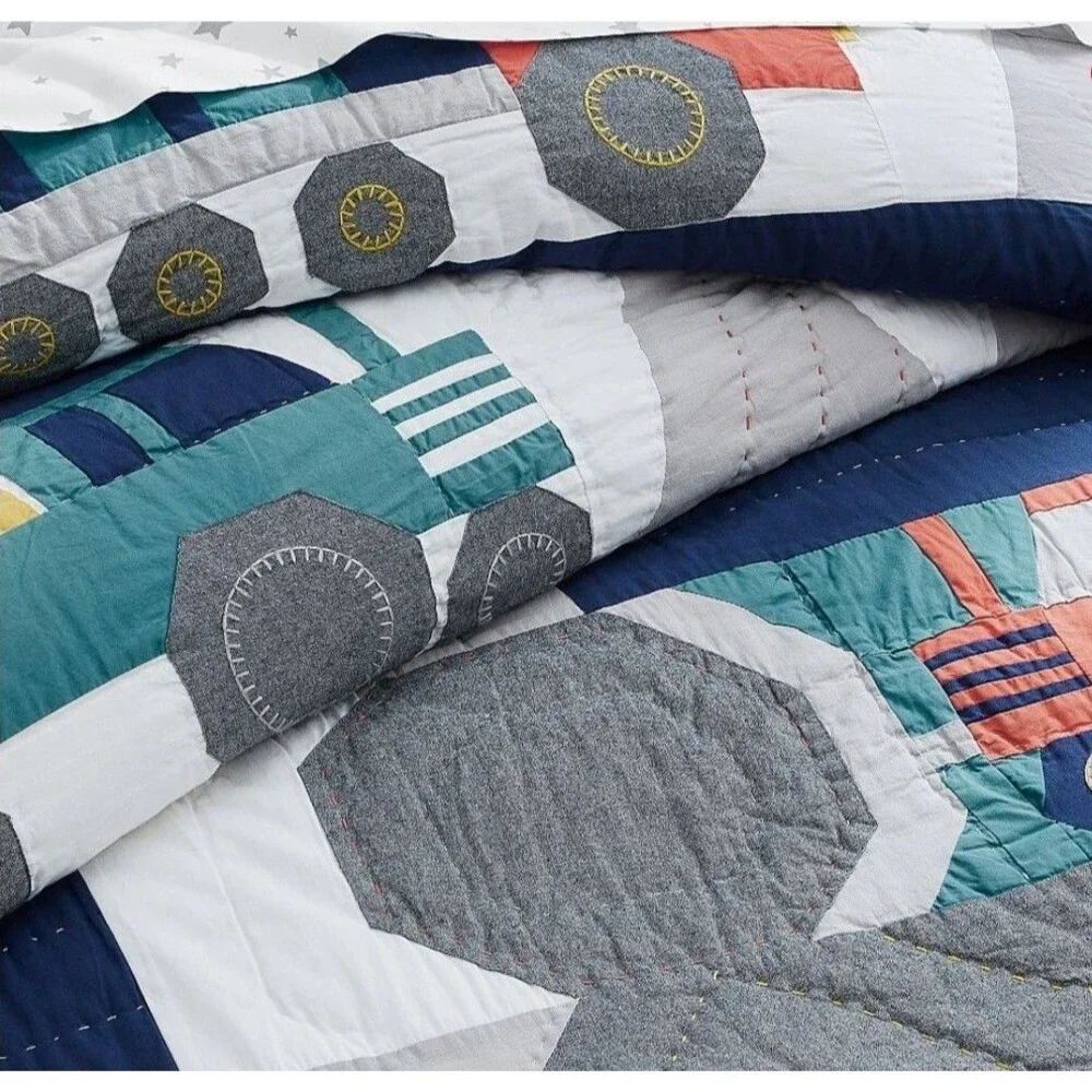 Pottery Barn Kids Boys Twin Size Jax Construction Quilt 100% COTTON EUC LUXURY